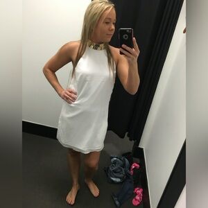 BEBE White Sleeveless Gold Collar Cocktail Party Dress